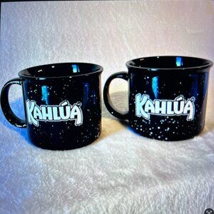 2 Kahlua Collectible 16 oz Coffee Cocoa Hot Toddy Mugs Black w/ White Speckles